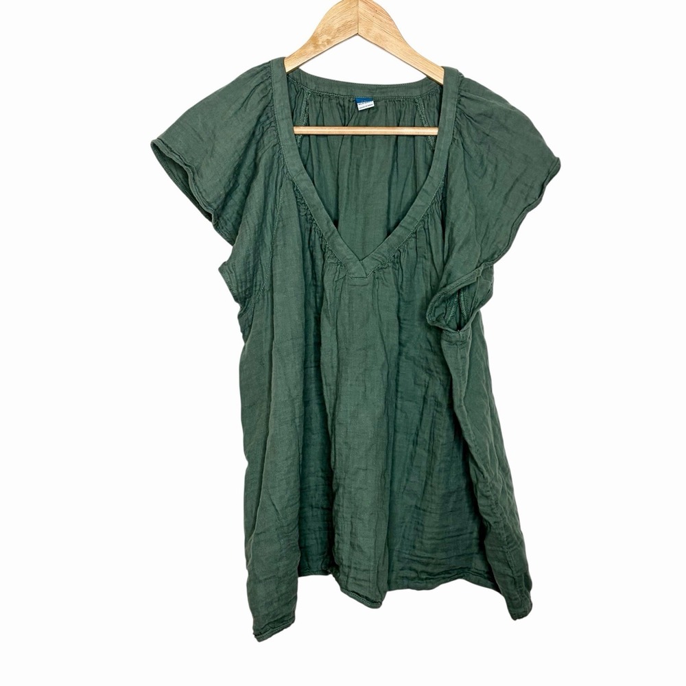 Old Navy Ruffled Short Sleeve Top Green Womens XXL Granola Girl Earthy Boho